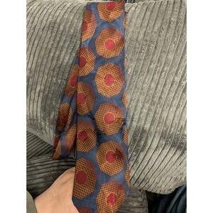 Beau Brummel Men Silk Tie Made in Italy Geometric Medallion Navy Orange Red